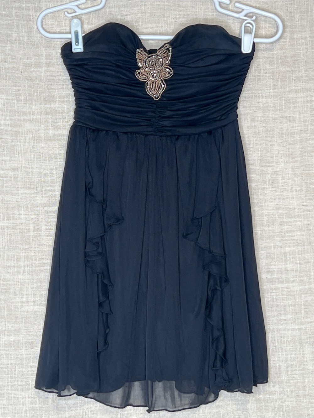 My Michelle Black Strapless Dress with Beaded Appliqué